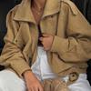 Damen Oversized Wildlederjacke Lässige Moto Bikerjacke Leichter Streetwear Utility-Mantel