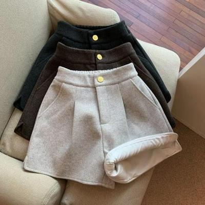 Women's High-Waist Woolen Wide-Leg Shorts - Casual Loose Fit
