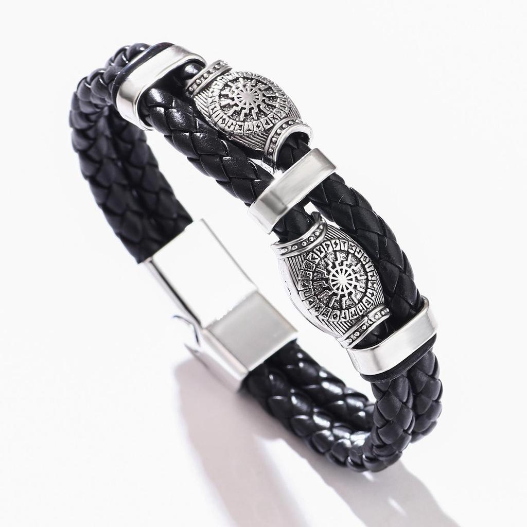 Men's Retro Punk Magnetic Buckle Leather Bracelet - Handmade, Woven with Metal Style