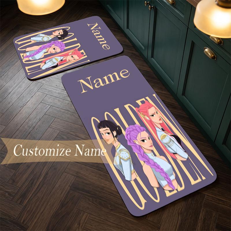 HUNTRIX (72) Customize Name Flannel Kitchen Mat Soft Non-Slip Kitchen Floor Runner Rug for Home Kitchen Decor