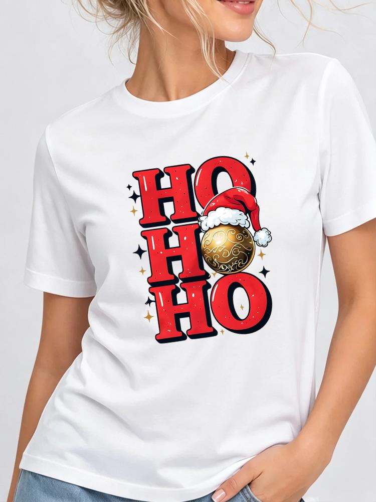 (Asian Size) Tree Printing Christmas New Year Clothing T Shirt Women Fashion Festival Tee Top Print Female Woman Short Sleeve Graphic T-shirts