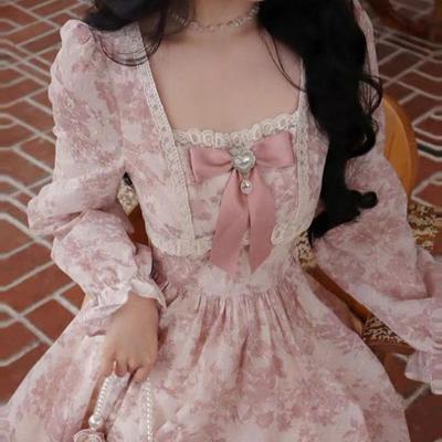 Gentle French Style Sweet Long Sleeve Dress Women's Stretch Inner Cloth Autumn Arrival Fairy System Dress