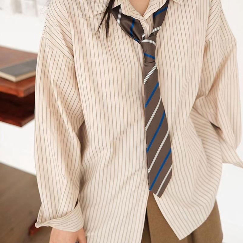 Lazy Tie Hand-tied Neckties Japanese Style Striped Collar Tie for School Shirt