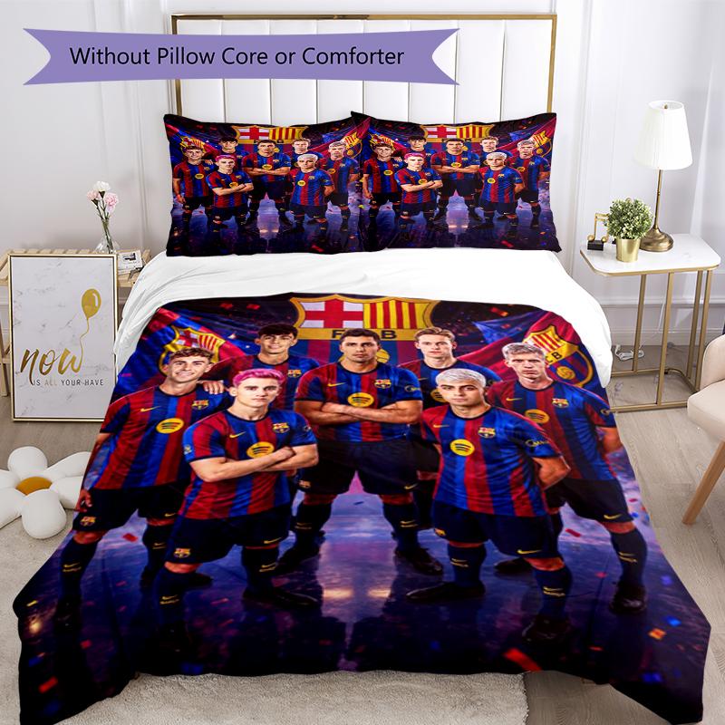 3pcs FC Barcelona Bedding Set Duvet Cover Closure Includes 1 Duvet Cover & 2 Pillowcases, Soft and Comfortable for All Seasons.