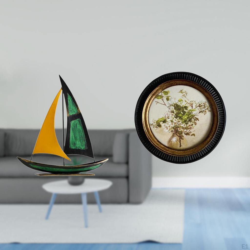 Iron Sailboat Sculpture Tabletop Ornament Antique Decorative Embossed Resin Ornate Wall Hanging