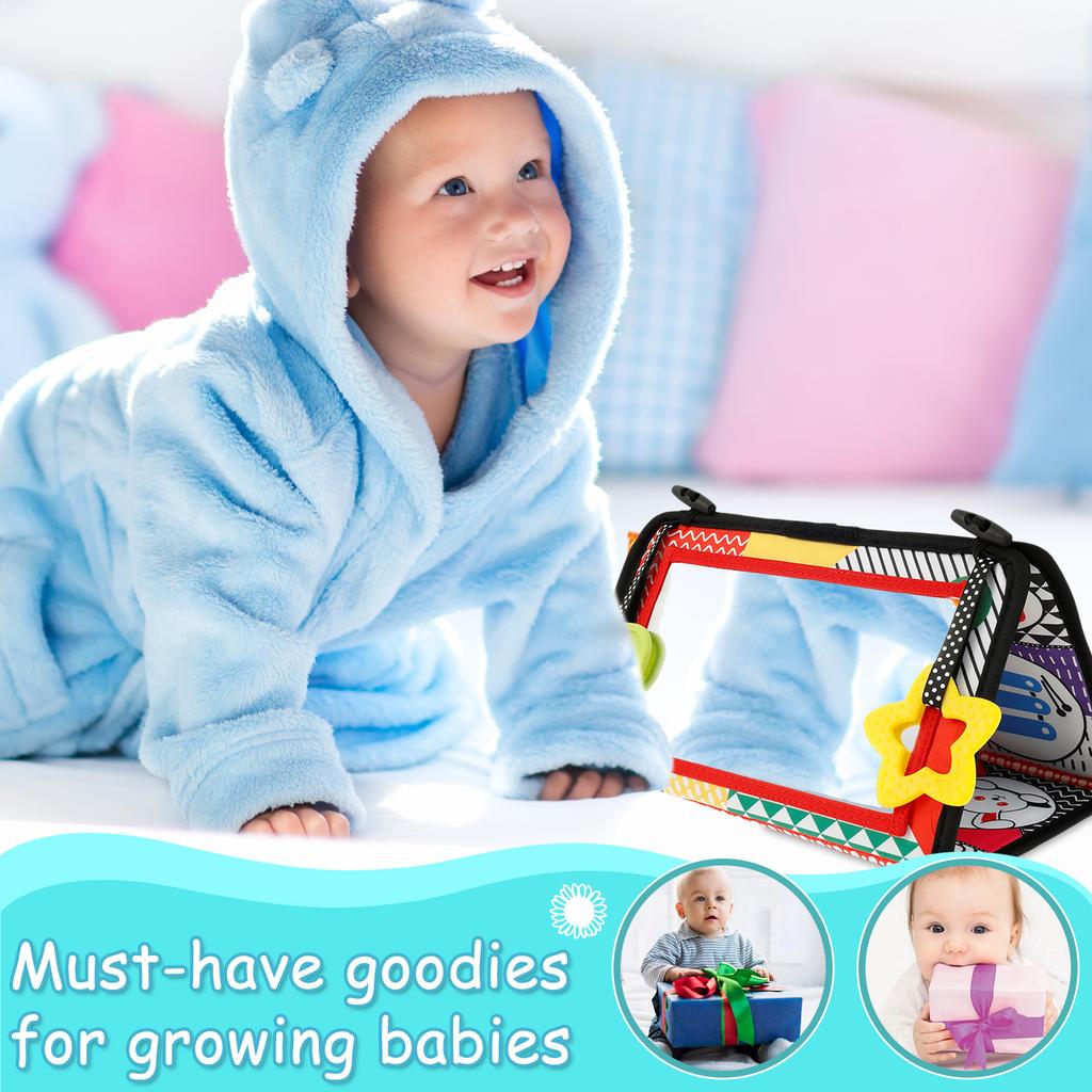 Cloth Tummy Time Mirror Toy Build Cognitive Skill Baby Mirror Tummy Time Detachable Sand Book Baby Prone Toy Foldable for Infant