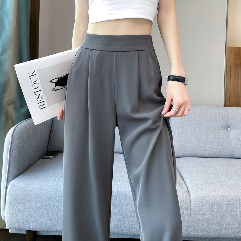 Women's 2026 High-End Grey Wide-Leg Pants - Spring/Summer Straight-Leg Design