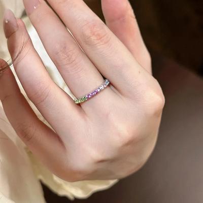 Tibetan Silver Colorful Zircon Round Opening Rings for Women Classic Fashion  Minimalist Geometric Accessories