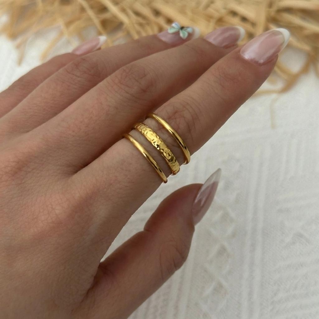 Punk Stainless Steel Irregular Plaid Metal Lava Finger Rings For Women Men Shell Sun Moon Star Heart Geometric Line Ring Jewelry