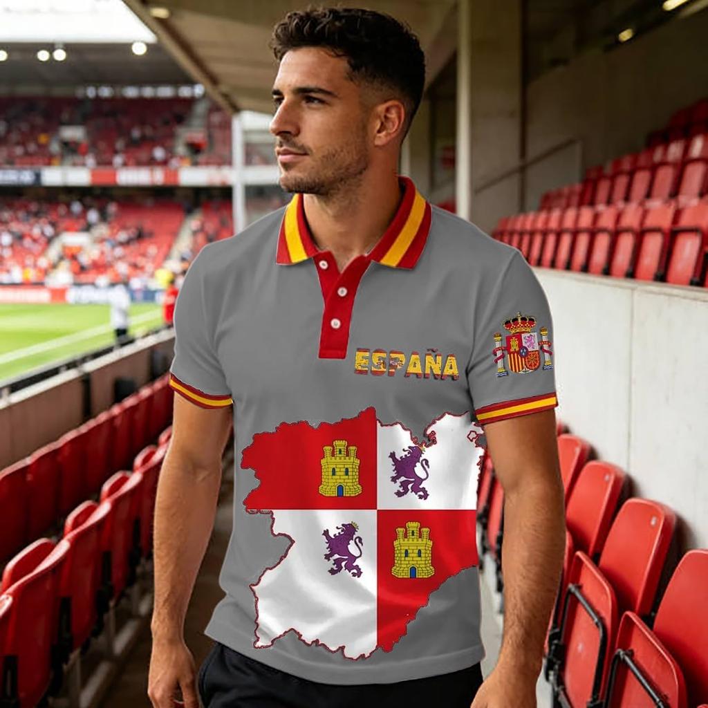 Men's Classic Polo Shirt Spanish Football Inspired Design Bullfighter and Bull Graphic Short Sleeve Casual Fit Top