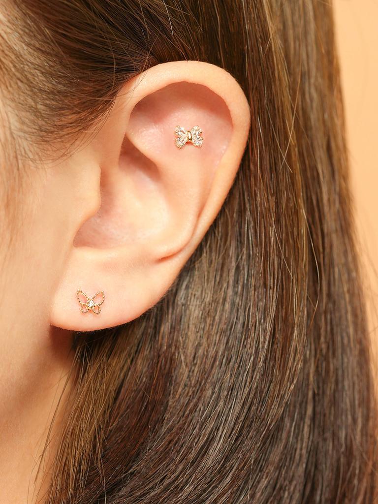 Minimalpiercing 14K Crystal Ribbon Piercing Earrings