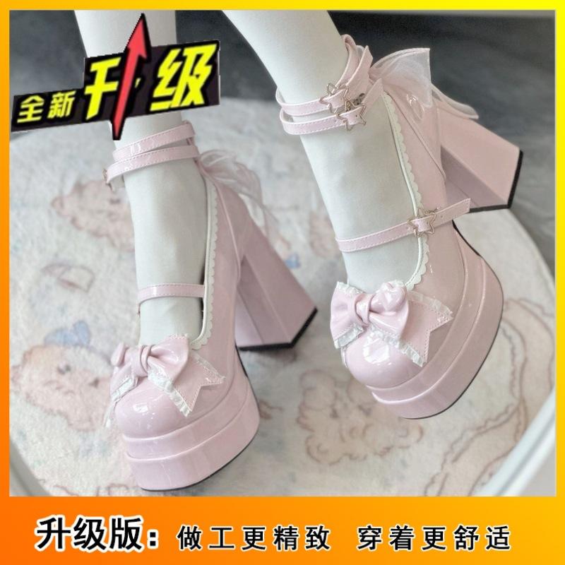 Sweet Japanese JK Lolita shoes round head 2025 cute girl Lolita shoes high heels waterproof table Mary Jane