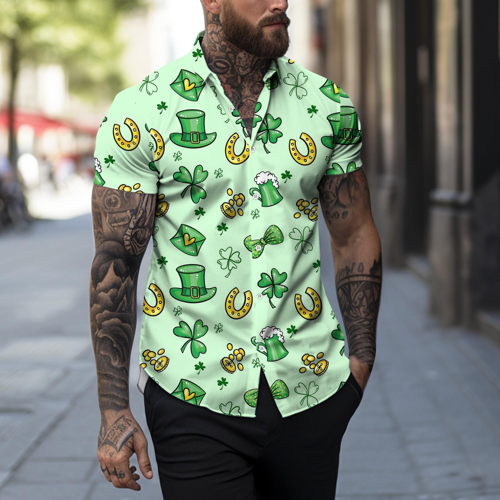 

Мужская повседневная одежда весна-лето St. Мужская рубашка с короткими рукавами и принтом ко Дню Святого Патрика, мужской топ XXXXL