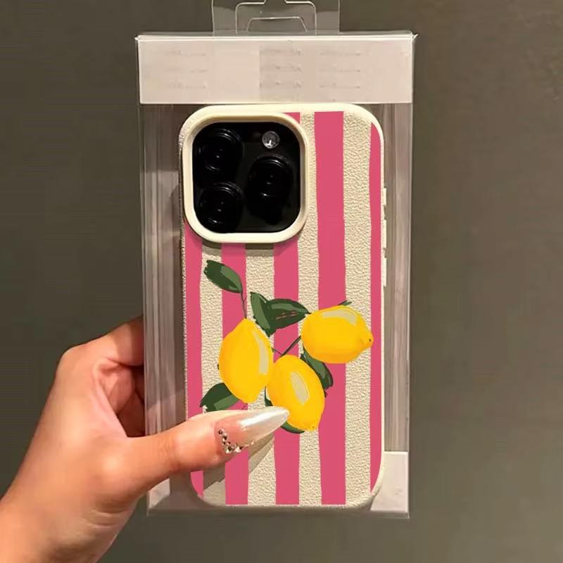 Lemon Pink Stripe Design Soft TPU Case for IPhone 16 15 13 11 Pro Max 14 Plus 12 X XS XR Shockproof Protective Cover Shell