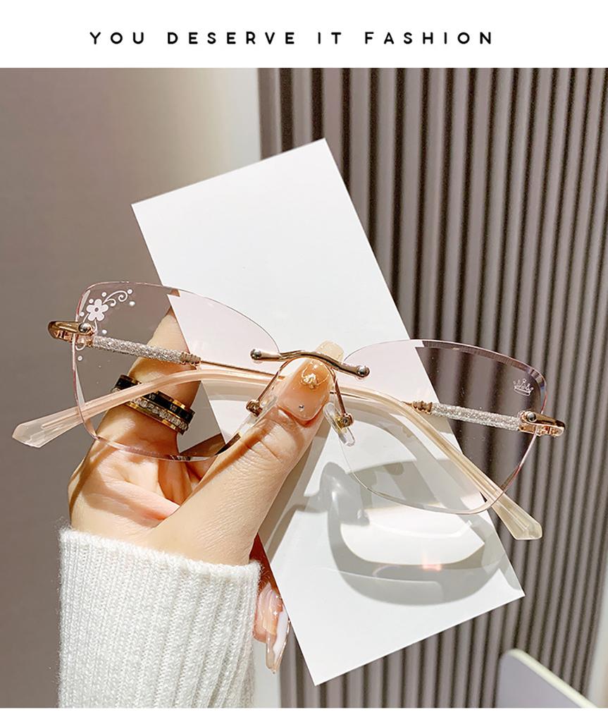 Lunettes de lecture chics sans monture à coupe pour femmes, monture large yeux de chat, lunettes pour presbytie avec dioptrie +1.0+1.5+2.0+2.5+3.0+3.5+4.0
