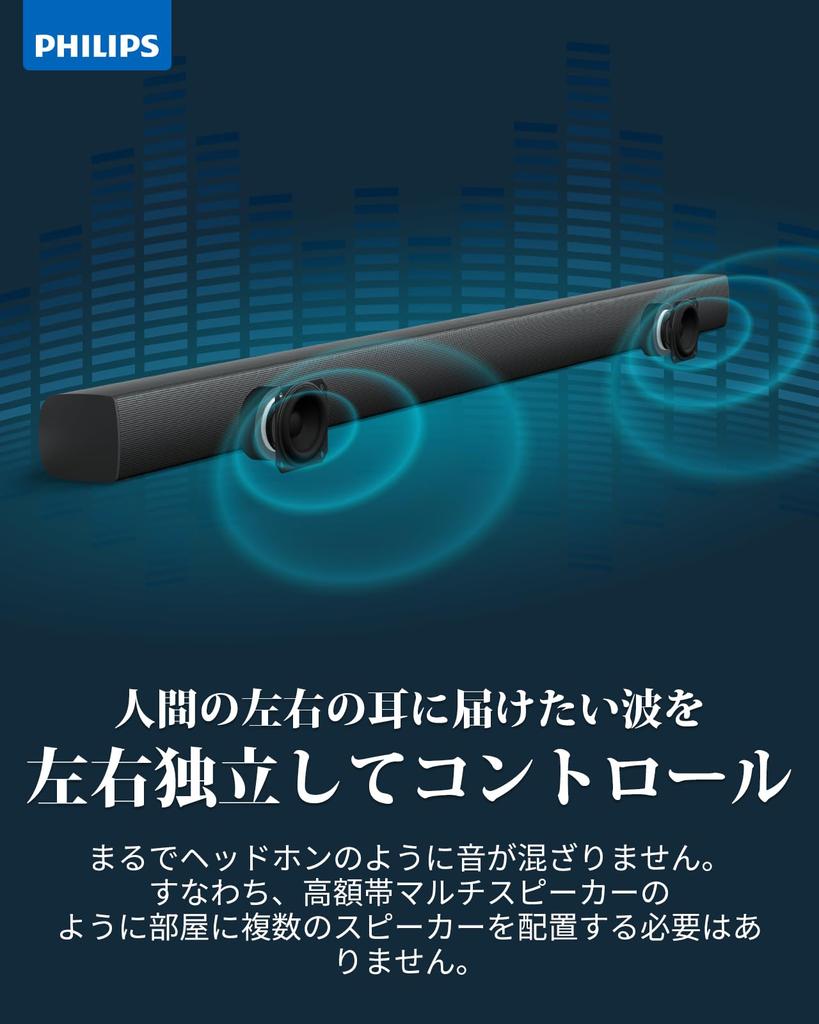 Philips TAB4288 (Black) Soundbar for TVs with Bluetooth 5.3, Smartphone and Wireless Compatible, Music, Games, Movies, and News, Optical Digital, AUX