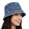 Stylish Jeans Flower Pattern Bucket Hat Extended Edge Shade Guard Unisex Warm Season Shore Hat for Various Occasion