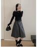 Grey Woolen Mid-Length Half Skirt for Women - High-End 2025 Autumn/Winter Collection
