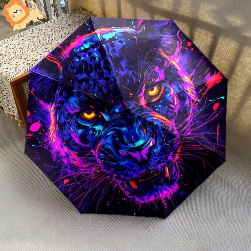 1 PC Automatic Folding Umbrella - Panther Abstract Artwork Pattern, Portable & Foldable Design with 8 Ribs, Christmas Birthday Gifts