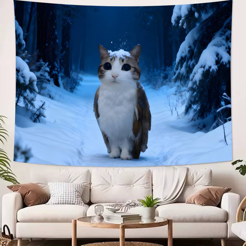 Large Fashion Cute Fuuny Popular Cat Meme Tapestry Wall Hanging Wall Rugs Dorm Decor Blanket Camping Decoration Tapestry