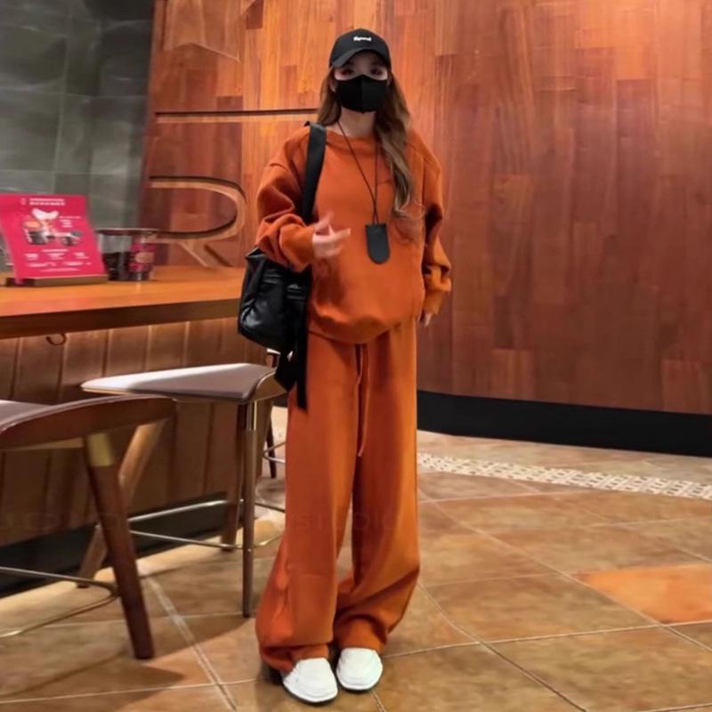 Women s Fashionable Sporty Casual Suit: Hoodie & Wide-Leg Pants Two-Piece for Spring/Autumn XXL