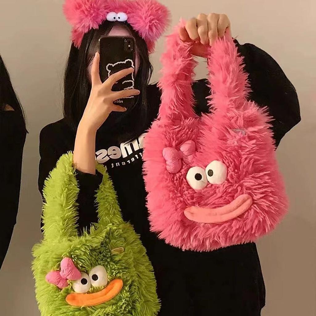 Cute Ugly Cute Plush Dopamine Handbag Female 2025 Student Autumn and Winter Large Capacity Shoulder Bag Underarm Tote Bag