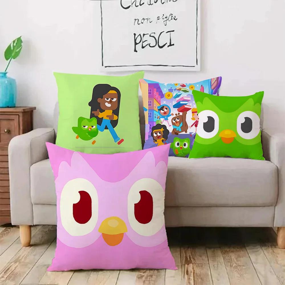 Duolingo Örngott Tecknad Soffa Dekorativ Hem Dubbelsidig Tryckning Kort Plysch Söt Kuddfodral