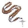 24TE Handmade Round Bead Rosary Necklace Men for Cross Jesus Pendant Catholic Religio