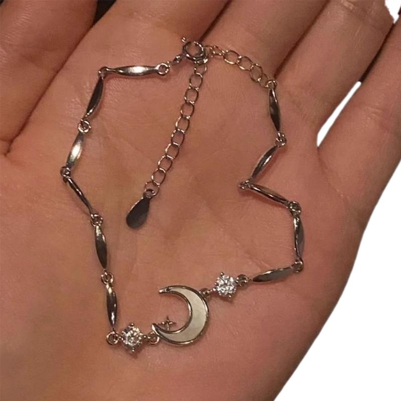 

Sweet Cool Moon Star Bracelets Oval Bead Chain Wristband Unique Zircon Bracelets Wristlet Fashion Jewelry Women Party 1