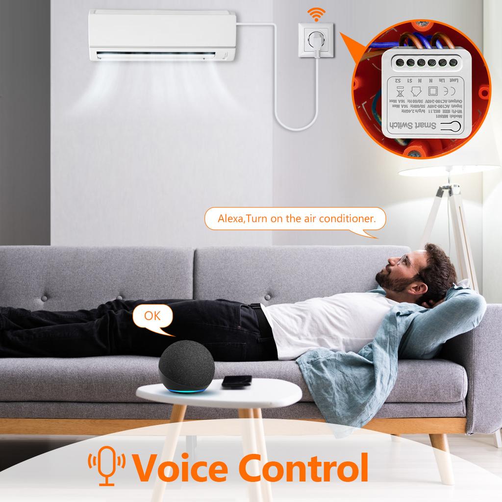 MINI Smart WiFi Relaisschalter 16A LED-Lichtschalter Timer Drahtloser Tuya-App-Fernbedienungsschalter Arbeitet mit Alexa Google Home