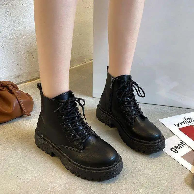 Fashion Popular Autumn New Korean Fashion Handsome Lace-up Motorcycle Boots Net Red Thick-soled Casual Round Toe Boots Womendd4