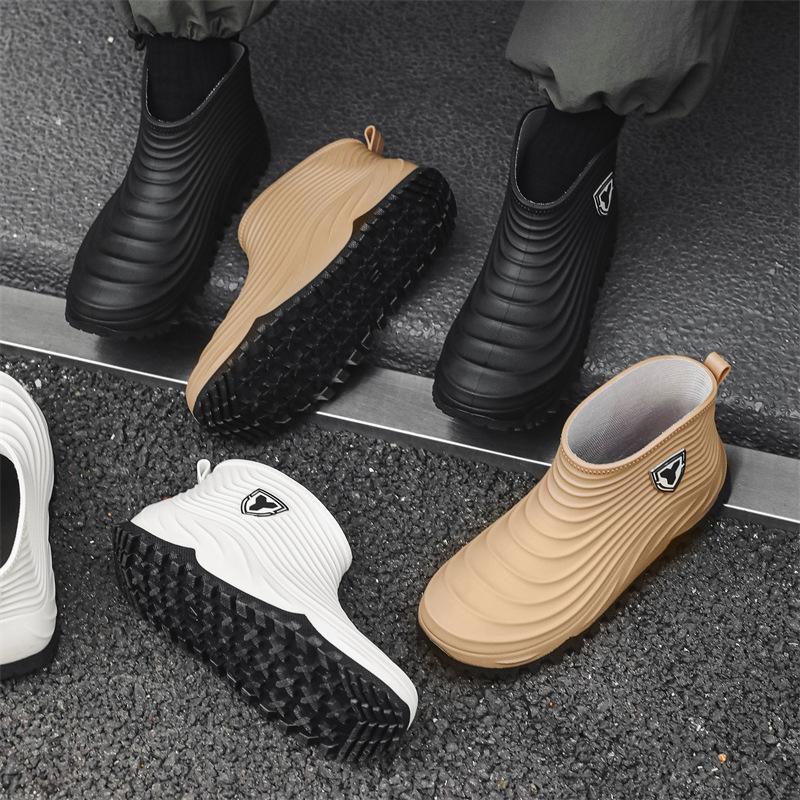 Stijl Mode Regenlaarzen Korte Schacht Heren Antislip Slijtvast Zeevissen Waterschoenen Plus Velvet Waterdichte Regenlaarzen