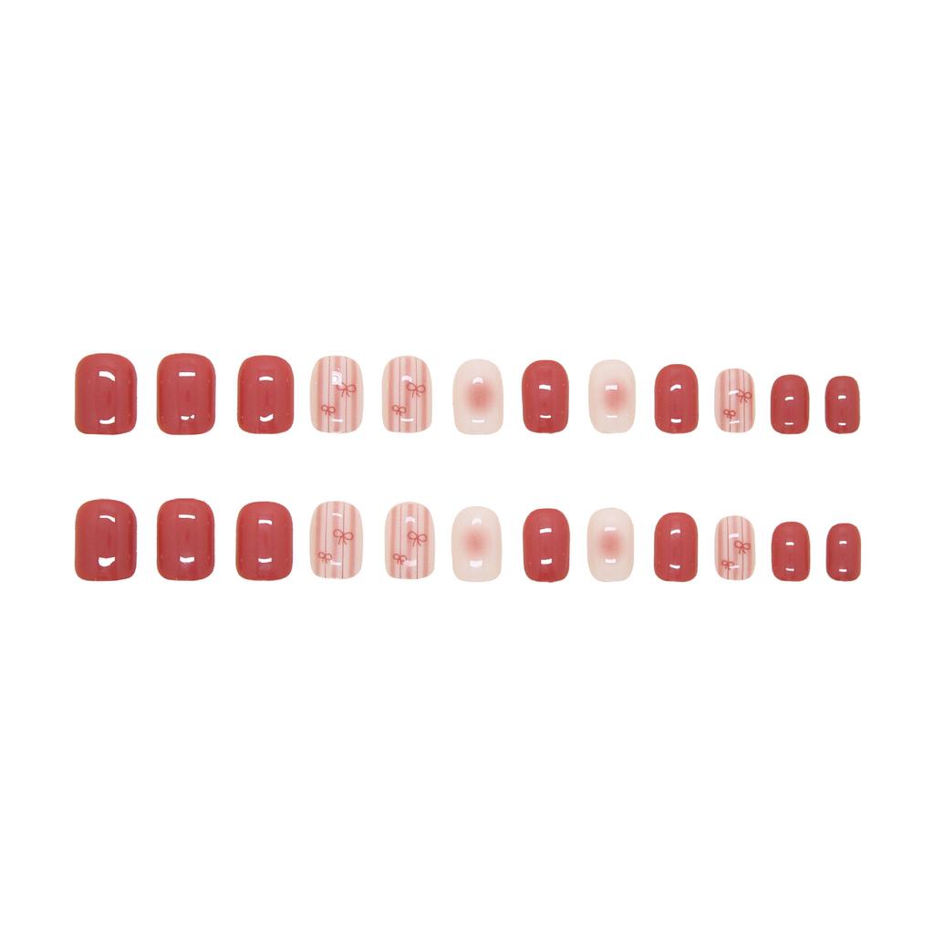 Soft Pink Atmospheric Blush Bow Press-On Nails, Elegant Skin-Whitening Versatile False Nails, Removable Nail Art for Women, 24 Pcs