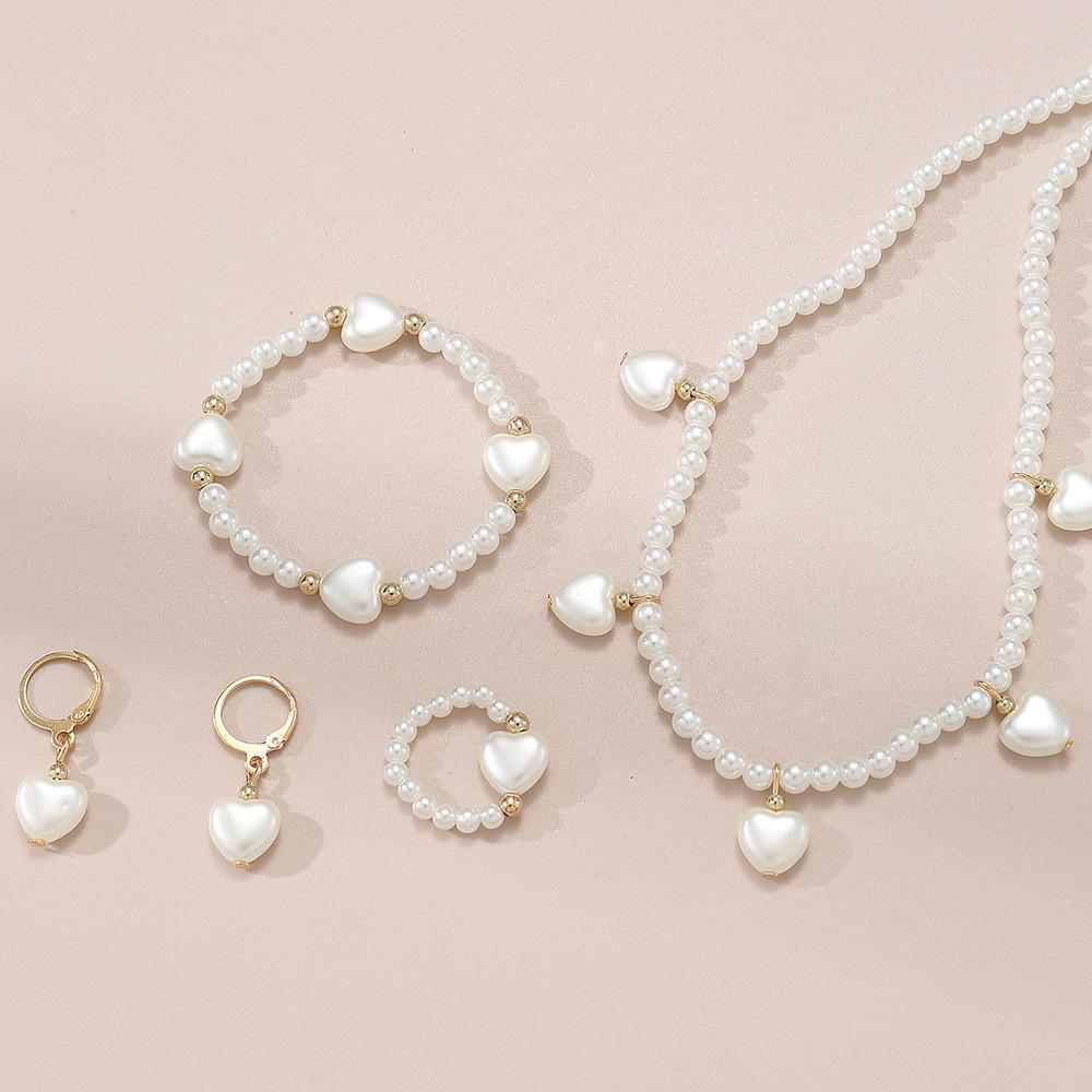 French High Pearl Jewelry Children's Light Luxury Niche Design Sense Necklace Bracelet Ring Earrings Jewelry 4 suit