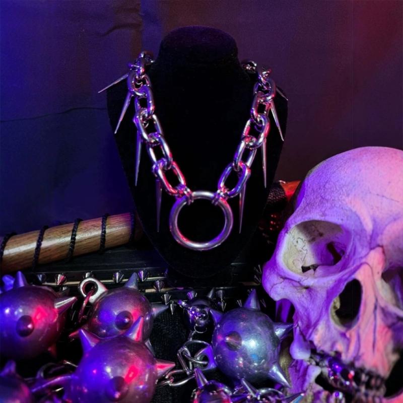 Modern Geometric Rivet Chain Necklace Edge Punk Style Alloy Jewelry For Concerts Festivals Casual Street Accessory