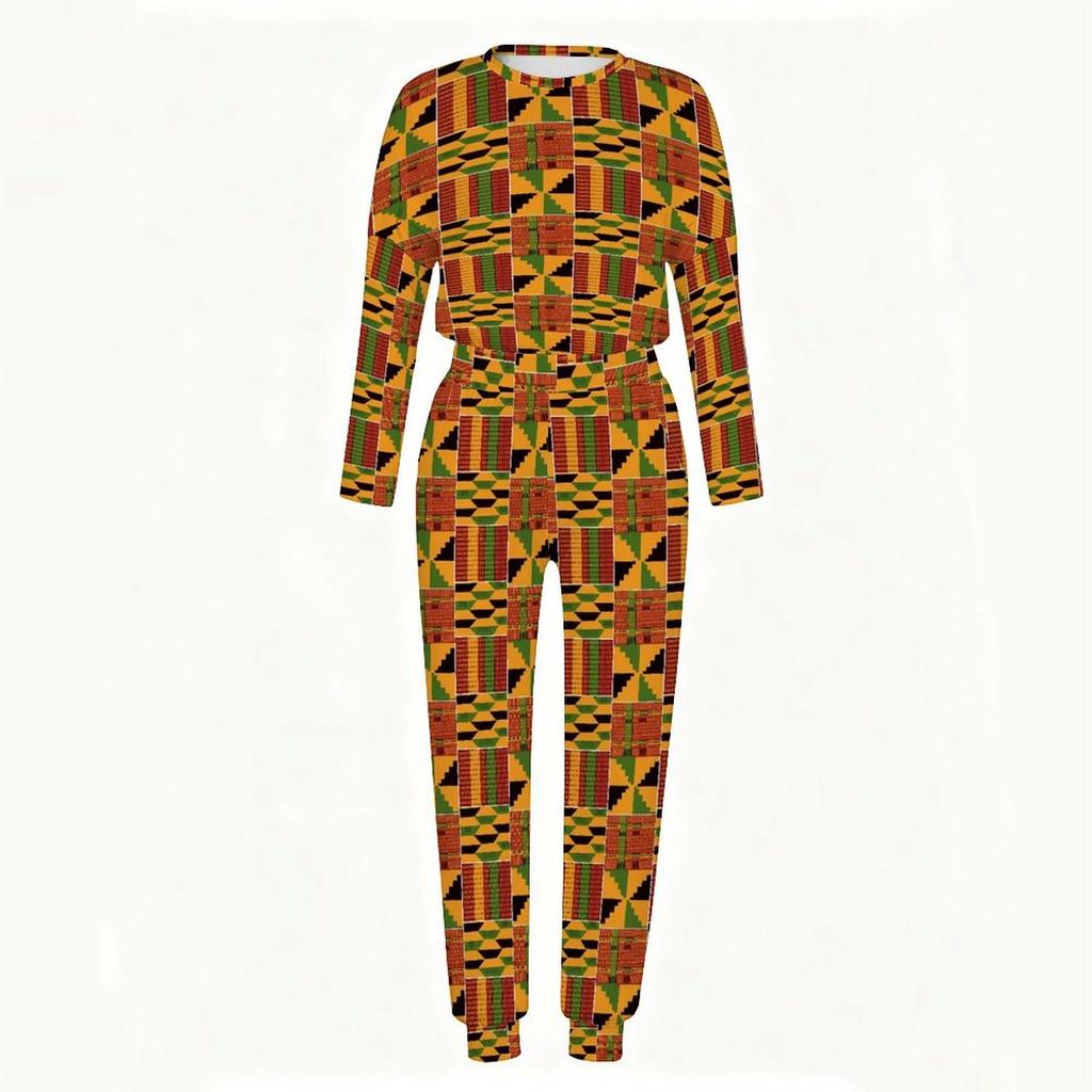 Female Round Neck Long Sleeve Top And Elastic Waist Straight Leg Trousers Two Piece Leisure Outfit