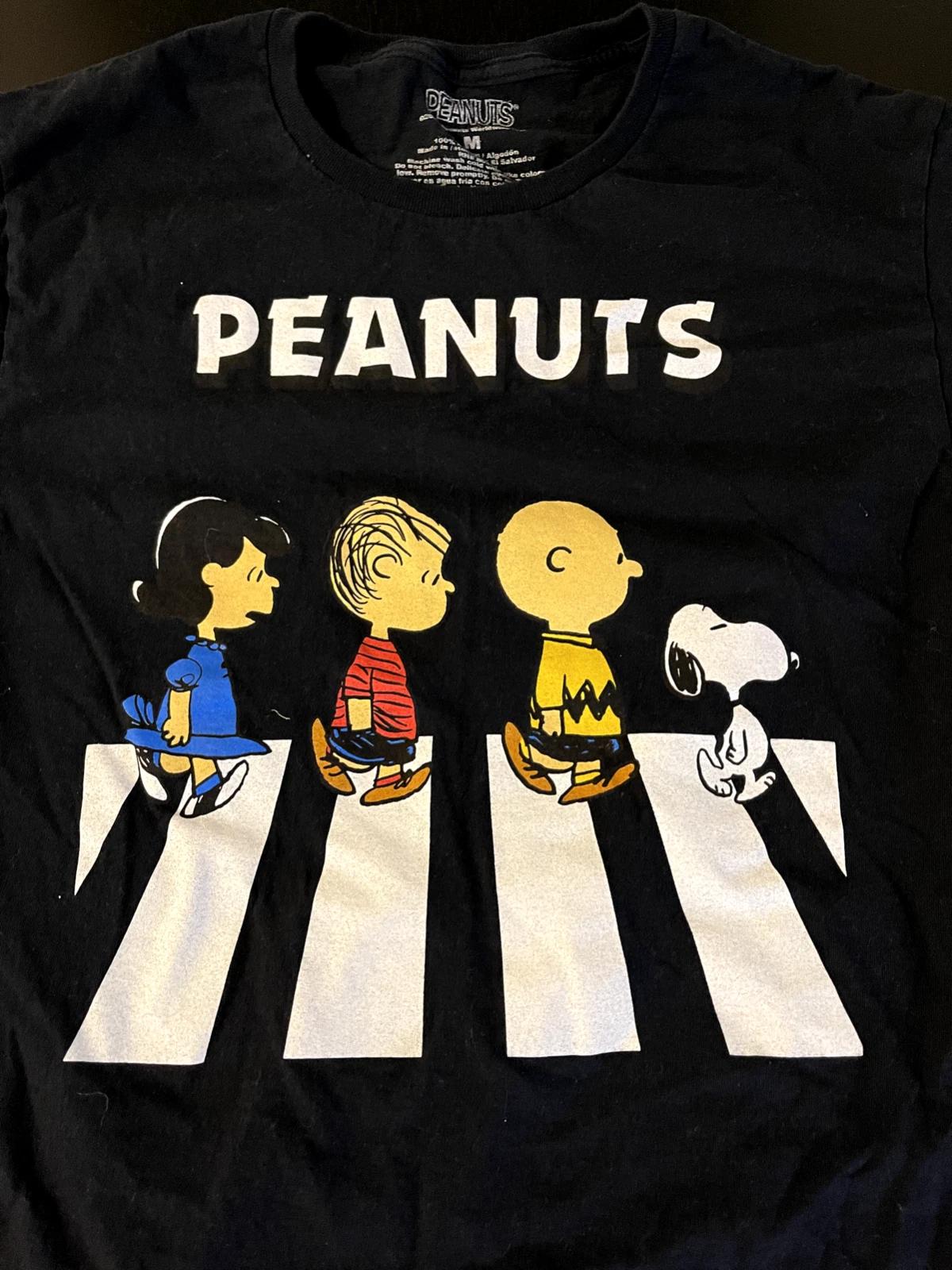 

Peanuts Characters Abbey Road 100% Cotton T-shirt Mens Tees Top, Size: Medium M