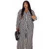 European and American new suit women's long-sleeved striped shirt high-waisted wide-leg pants African loose large-size women's two-piece suit trendy