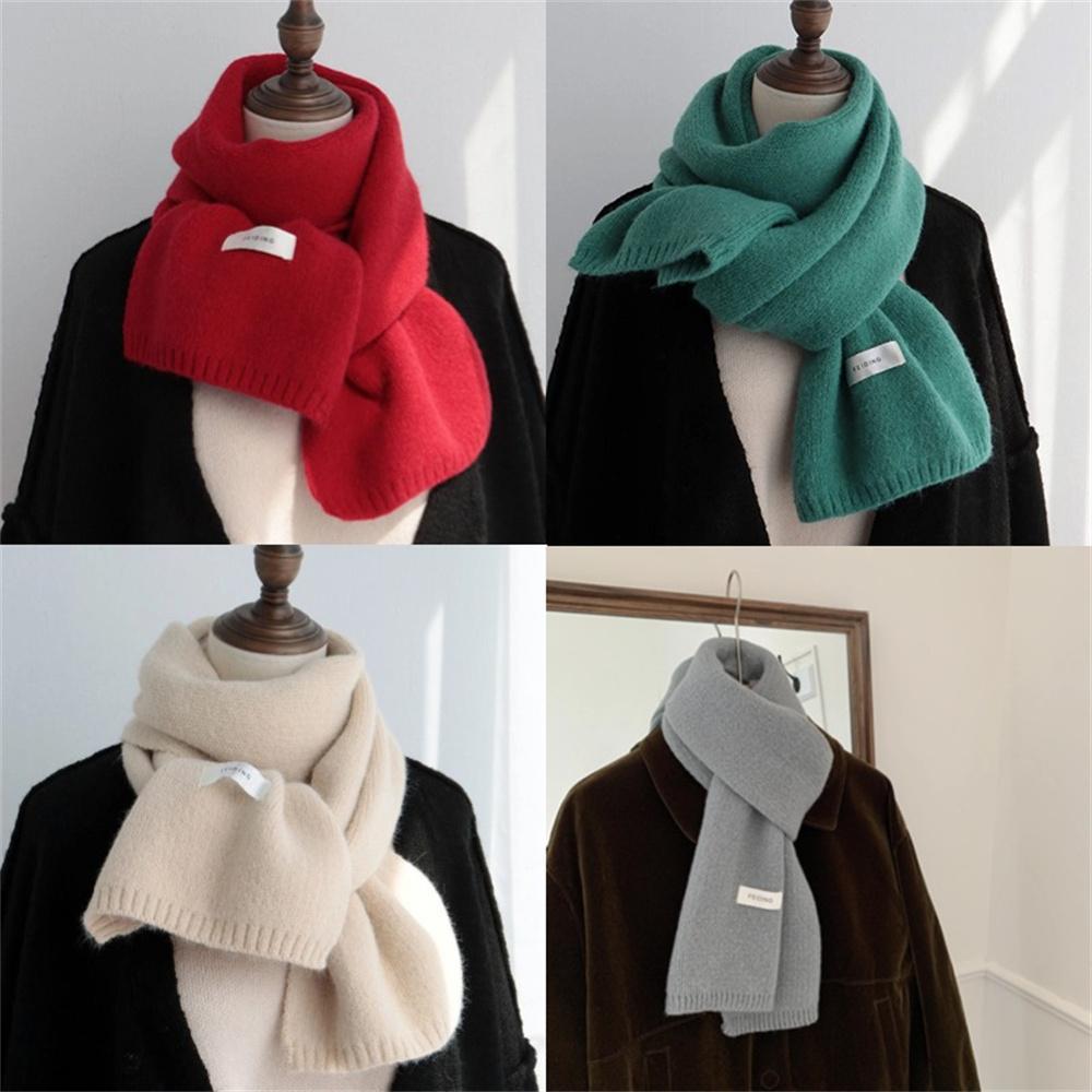 Fashion Cashmere Scarf Women Winter Knitting Shawls And Wraps Ladies Thick Neckerchief Solid Color Fleece Windproof Neck Cover
