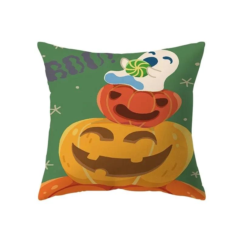 Halloween Theme Pillow Cover Car Office Living Room Sofa Halloween Pumpkin Lantern Decoration Pillow Cover