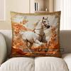 2D Galloping White Horse With Golden Frame Pillow Cover Pattern Cushion Cover Suitable For Sofa Bedroom Car Pillow Cover