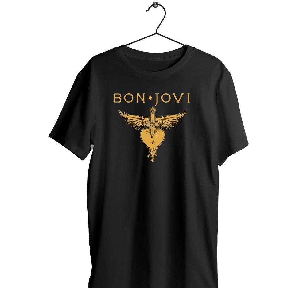 Bon Jovi logo Black TShirt I Cotton Short Sleeve I Glam Hard rock gift Tee
