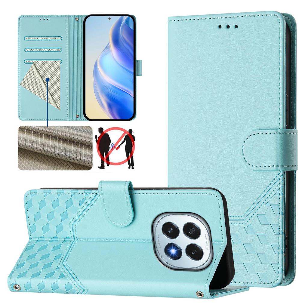For Oppo F29 5G Case Imprinted Honeycomb RFID Blocking Leather Phone Cover with Strap