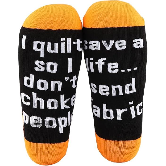 MBMSO Sewing Themed Socks Funny Quilting Gift for Sewing Lover 2 Pairs I Quilt So I Don t Choke People Quilter Socks 11