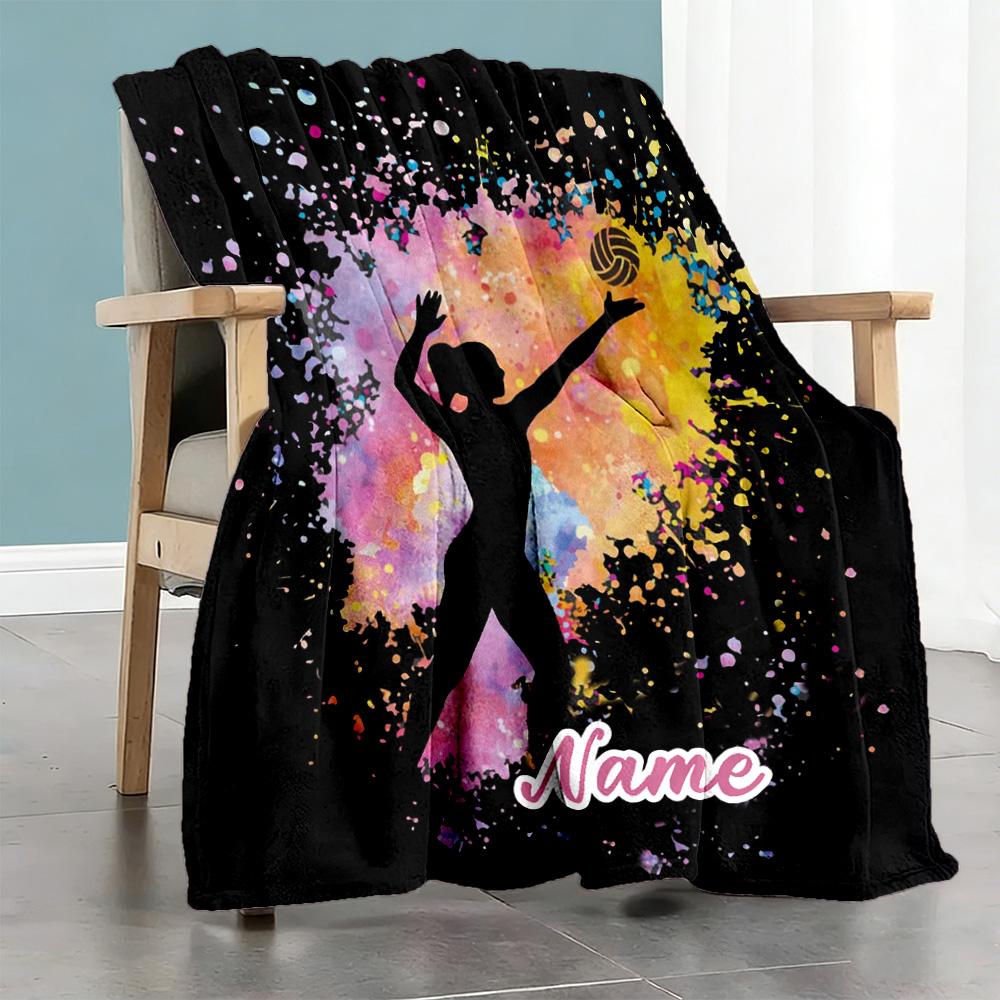 Volleyball Theme Customize Text Blanket Lightweight Personalized Blanket Warmthful Decor Versatile for Seaside Picnics Sofa Living Room All-Season Use