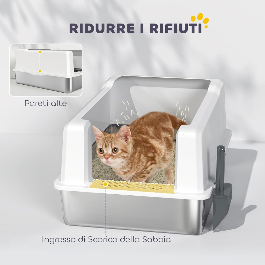 Cat Litter Box Waterproof with Raised Walls, Tray and Scoop, in ABS, 71x50.8x35.5 cm, White