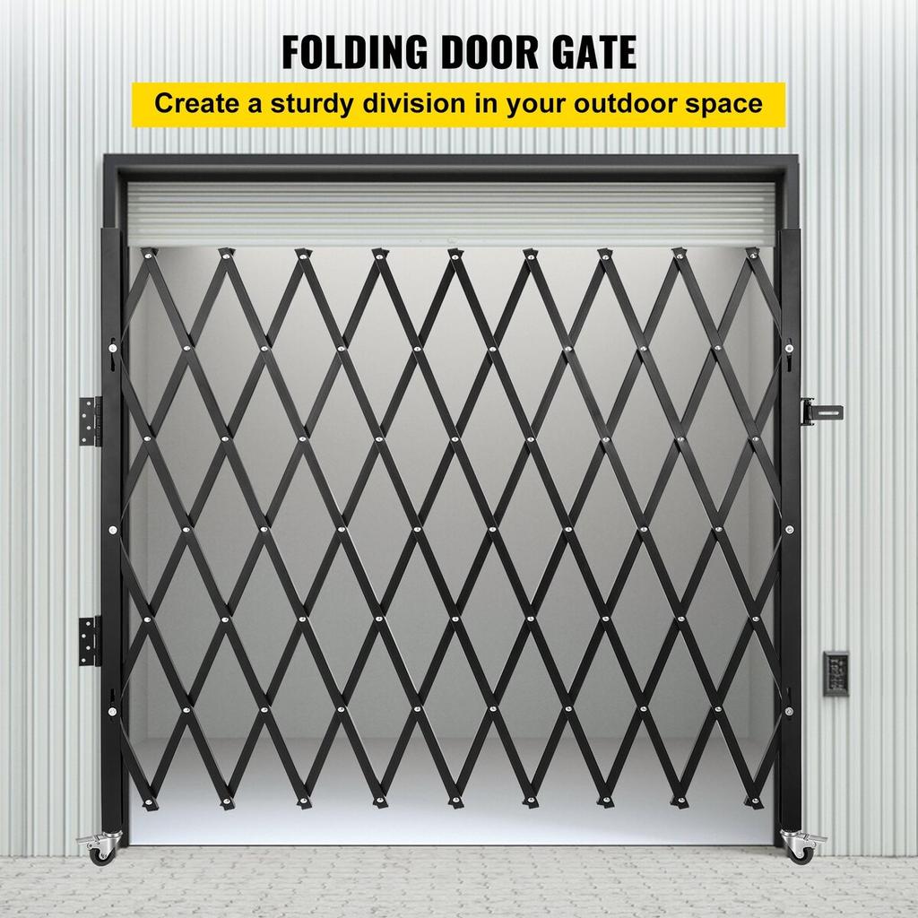 Puerta de Seguridad Plegable Individual, 216 × 214 cm(Ancho × Alto) Puerta plegable, Puerta de seguridad de acero tipo acordeón, Puerta de seguridad expandible flexible, 360° con ruedas