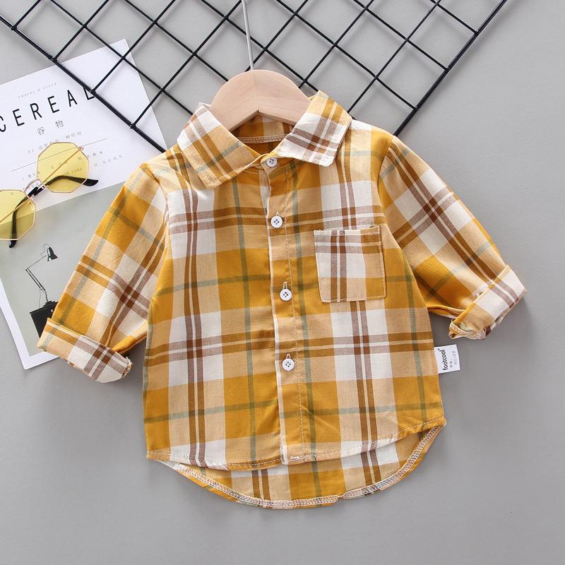 Chemise à carreaux à manches longues boutonnée pour enfants, garçons et filles, printemps, automne