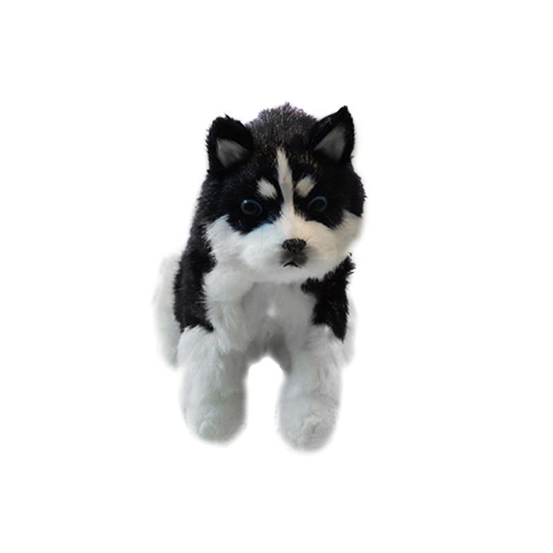 Interactive Plush Husky Toy: Sounds, Head Shakes, Tail Wags, Light-Activated чёрный