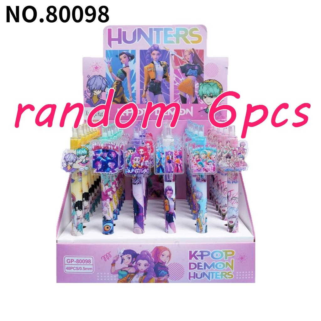 6PCS Cute K-POP Gel Pens Demon Hunters Press 0.5mm Black Ink Acrylic Patch High-Value School Stationery for Students